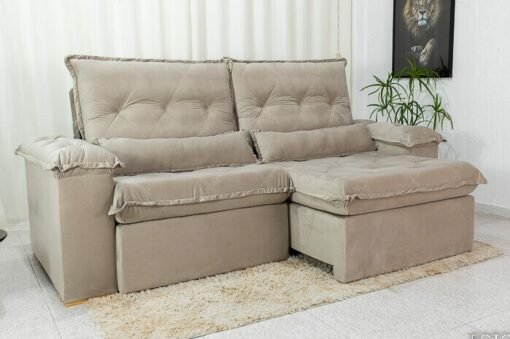Sofá Retrátil Reclinável Califórnia 2.50m Veludo 525 Bege - D28 Hiper soft - Imagem 8