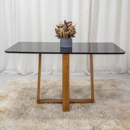 Base Mesa Pedro 6 lugares Vidro Preto 160x80 Madeira Maciça Art Assento - Entregue Montada