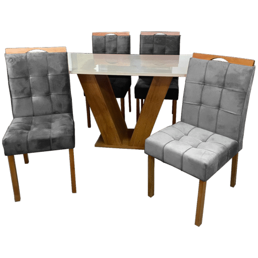 Mesa Classic 120 Cinamomo/Off White com 4 Cadeiras Sophia Mel/Veludo Cinza Grafite – CEL MÓVEIS + WM DECOR - Imagem 3