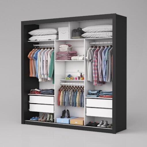Guarda-Roupa Veneza/Clara/Berlim Premium (3 Portas espelhadas) 1,855 m Preto – CARIOCA MÓVEIS - Imagem 3