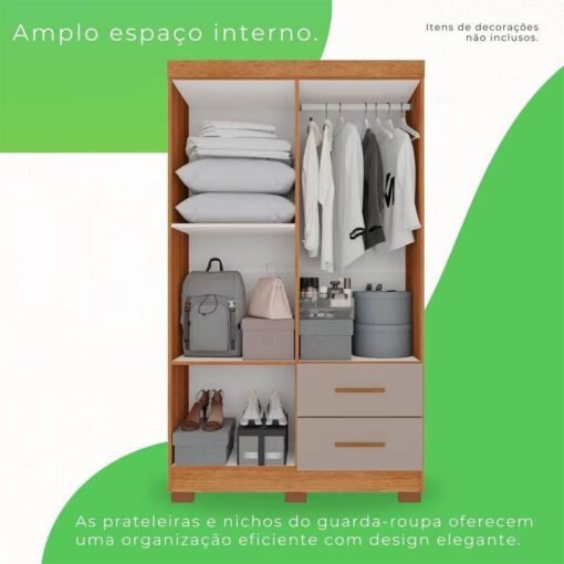 Guarda-Roupa Solteiro 4 portas Estrela Larg. 1.00m Cinamomo/Off White Com Pés Sallêto - Imagem 2
