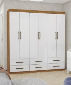 Guarda-Roupa 6 Portas(Sem Espelho/Sem Pés)Dallas 1,53 m Cinamono/Branco – CARIOCA MÓVEIS