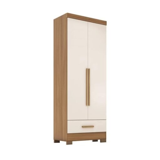 Roupeiro Solteiro Smart Plus (GR2123) Cinamomo/Off 2 Portas 1 Gaveta C/Pés Larg. 0.85m - Rodial Móveis