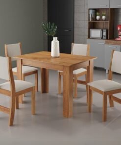 Mesa Palace/Perla Mel com 4 Cadeiras Sol Linho Bronze – VIERO MÓVEIS