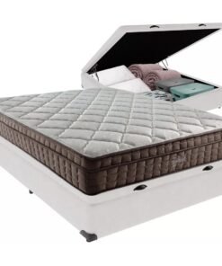 Colchão Casal Star One D28/AG D70 + Base Box Baú Corino Branco – ANJOS COLCHÕES + ALTO NÍVEL CAMAS E COLCHÕES