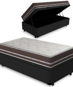 Colchão Solteiro Classic Superlastic D26 + Base Box Baú Corino Preto – ANJOS + ALTO NÍVEL CAMAS E COLCHÕES