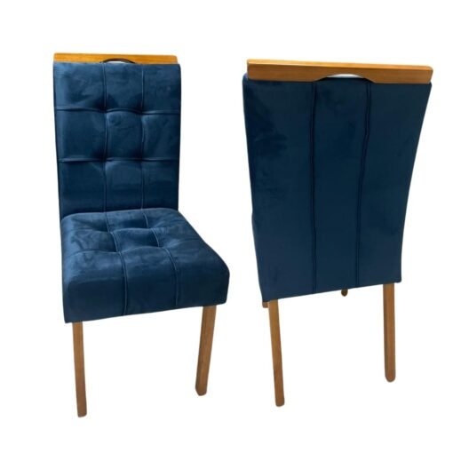 Kit 2 Cadeiras Sophia/Capri Mel/Veludo Azul – WM DECOR - Imagem 2