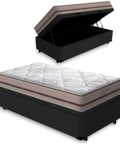 Colchão Solteiro Classic Ensacadas AG D70 + Base Box Baú Corino Preto – ANJOS + ALTO NÍVEL CAMAS E COLCHÕES