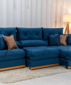 Sofá Retrátil Reclinável Gran Bello (BARUC) 3.20m Veludo Azul - D33 e Molas Ensacadas