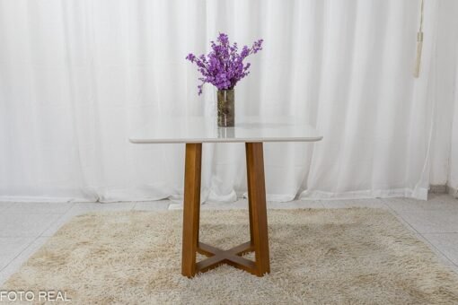 Mesa de Jantar Pedro Mel Vidro Off 90×90 4 Cadeiras Lisboa Veludo Preto 504 Madeira Maciça Art Assento - Entregue Montada - Imagem 6