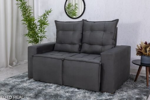 Sofá Retrátil Reclinável Rafaela Veludinho Cinza B10 Larg. 1.40m - Imagem 3