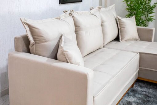 Sofá 3 Lug. Com Chaise Lado Esquerdo Milão Larg. 2.30m Veludo Bege 818 - Molas Ensacadas - Imagem 3