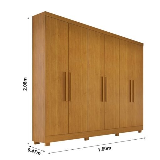 Guarda-Roupa Casal Sergipe Larg. 1.80m 6 Portas Nature Com Pés Bianchi - Imagem 3