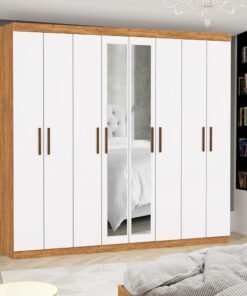 Guarda-Roupa 8 Portas Rubi 2,08 m(Com Espelho)Cinamono/Branco - CARIOCA MÓVEIS