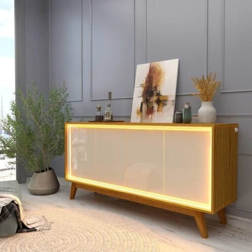 Buffet Requinte com LED larg. 1.60m Naturale/Off White Gelius