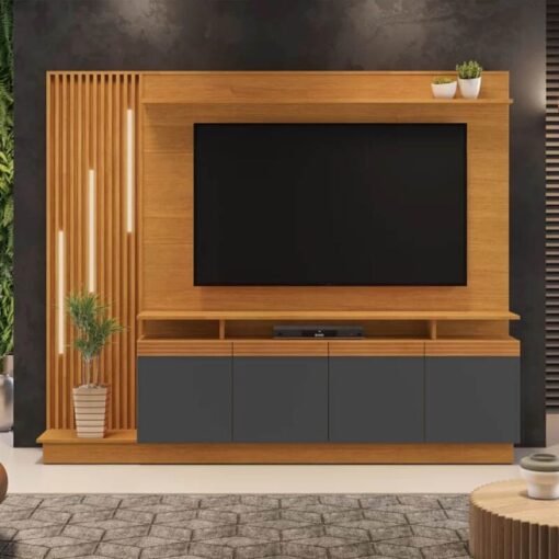 Home Absoluto Cinamomo/Grafite Ripado C/ Led TV até 65 Polegadas Larg. 2.00m - JCM