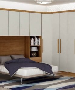 Modulado 1 Roupeiro Moderni 4 Pts +  2 Criado Rizon + 1 Canto Oblíquo Rizon  + 1 Aéreo 3 portas Rizon Cumaru/Fendi Novo Horizonte
