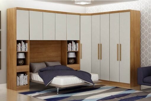 Modulado 1 Roupeiro Moderni 4 Pts +  2 Criado Rizon + 1 Canto Oblíquo Rizon  + 1 Aéreo 3 portas Rizon Cumaru/Fendi Novo Horizonte