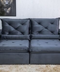 Sofá Retrátil Reclinável 2.00m Roma Veludo Cinza 20  - D28 Soft