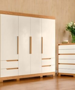 Guarda-Roupa 4 Portas Vivacce + Cômoda 6 Gavetas Unno Cinamono/Off White – MÓVEIS ALBATROZ