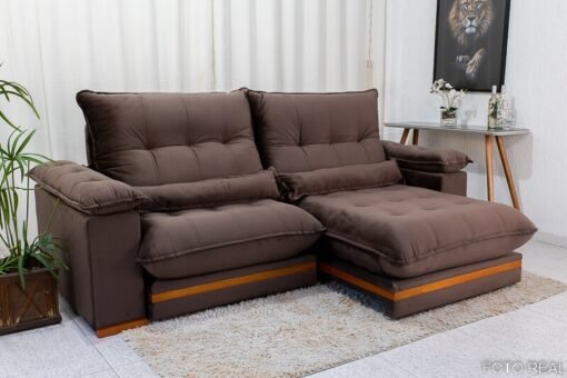 Sofá Retrátil Reclinável Ibis Veludo Marrom 815 Larg. 2.30m - D33 e Molas Ensacadas - Imagem 2