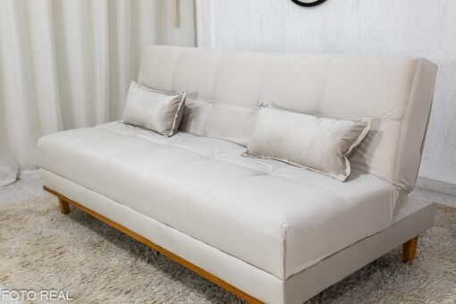 Sofá Cama Madrid Veludo Bege 2269 Larg. 1.80m - Molas Bonnel - Imagem 2