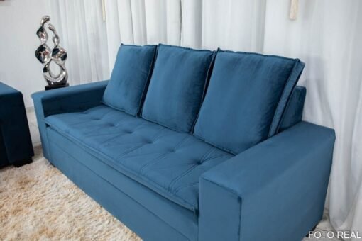 Sofá 3 e 2 lugares França com Puff Veludo Azul A16 Larg. 1.86m - Imagem 4