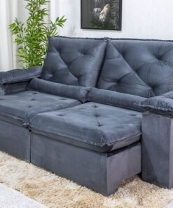 Sofá Retrátil Reclinável Roma Veludo Cinza 20 Larg. 2.30m - D28 Soft