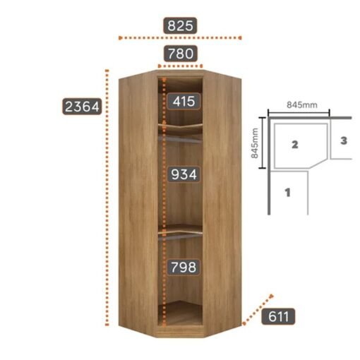 Modulado 1 Roupeiro Moderni 4 Pts +  2 Criado Rizon + 1 Canto Oblíquo Rizon  + 1 Aéreo 3 portas Rizon Cumaru/Fendi Novo Horizonte - Imagem 10