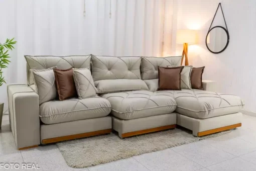Sofá Retrátil Reclinável Gran Bello (BARUC) 3.20m Veludo Bege – D33 e Molas Ensacadas  MEDIDAS: - Imagem 6