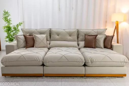 Sofá Retrátil Reclinável Gran Bello (BARUC) 3.20m Veludo Bege – D33 e Molas Ensacadas  MEDIDAS: - Imagem 2