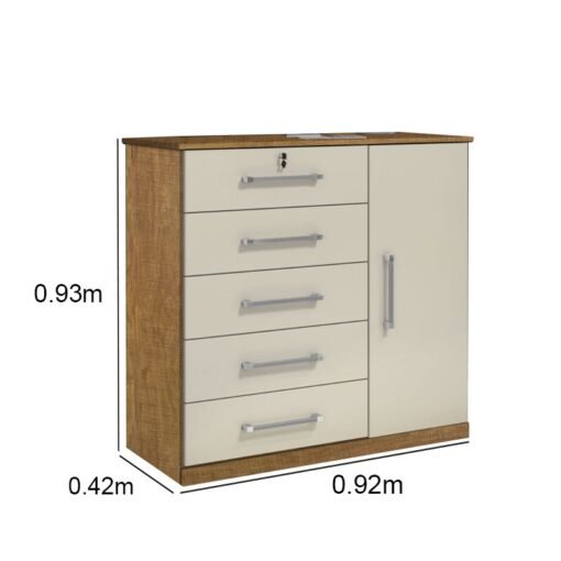 Cômoda Vane 012 Cinamomo/Off 5 Gavetas 1 Porta Larg. 0.92m - JL Móveis - Imagem 3