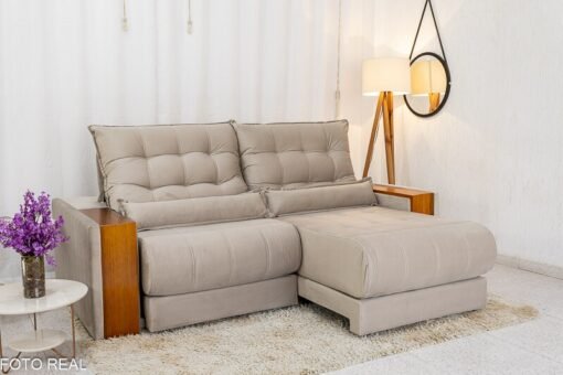 Sofá Retrátil Reclinável Gênova Veludo Bege 818 Larg. 2.30m - Molas Ensacadas - Imagem 2