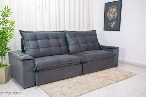 Sofá Retrátil Reclinável Atenas 2.90m Veludo Cinza 814 D33 e Molas Ensacadas - Imagem 7