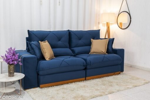 Sofá Retrátil Reclinável Gran Bello (BARUC) Veludo Azul Larg. 2.50m - D33 e Molas Ensacadas - Imagem 4