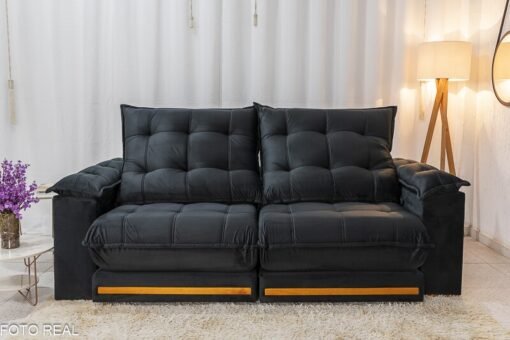 Sofá Retrátil Reclinável Barcelona (ISMAEL)  Veludo Preto 322 Larg. 2.30m - D33 e Molas Ensacadas - Imagem 5
