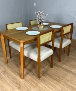 Mesa de Jantar Alegra 1.20×0.80 Com 4 Cadeiras Grécia – Cinamomo/Bege