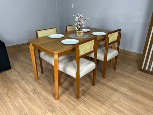 Mesa de Jantar Alegra 1.20×0.80 Com 4 Cadeiras Grécia – Cinamomo/Bege