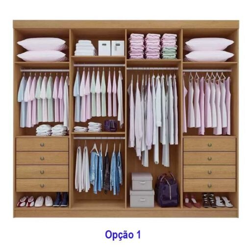 Roupeiro Casal Daymond Cinamomo/Off 8 Portas 8 Gavetas Detalhe Ripado 100% MDF Larg. 2.75m - D' Doro - Imagem 2