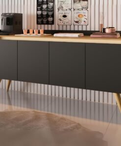 Buffet 4 Portas Gold Preto/Mel - MÓVEIS PRIMUS