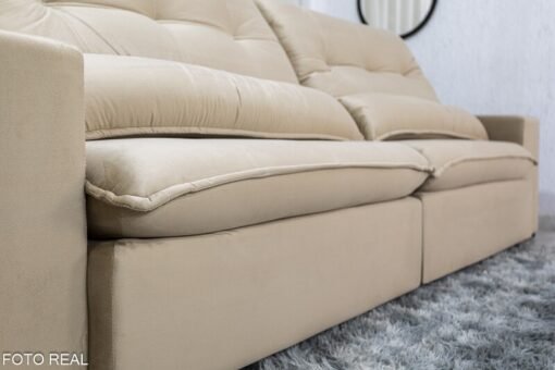 Sofá Retrátil Reclinável 2.90m Máximo Veludinho Bege E18 - D28 Soft - Imagem 7