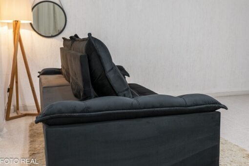 Sofá Retrátil Reclinável Barcelona (ISMAEL)  Veludo Preto 322 Larg. 2.30m - D33 e Molas Ensacadas - Imagem 8