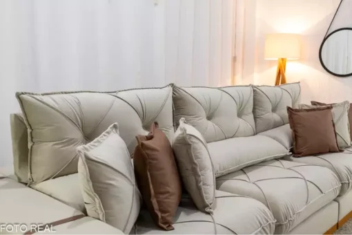 Sofá Retrátil Reclinável Gran Bello (BARUC) 3.20m Veludo Bege – D33 e Molas Ensacadas  MEDIDAS: - Imagem 4