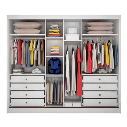 Guarda-Roupa Casal 3 Pts 8 Gav. Sollo Plus c/1Espelho MDF Branco Larg. 2.73m Novo Horizonte - Imagem 2