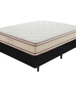 Colchão Casal Bali D33 + Base Box Simples Corino Preto – PRORELAX + ALTO NÍVEL CAMAS E COLCHÕES