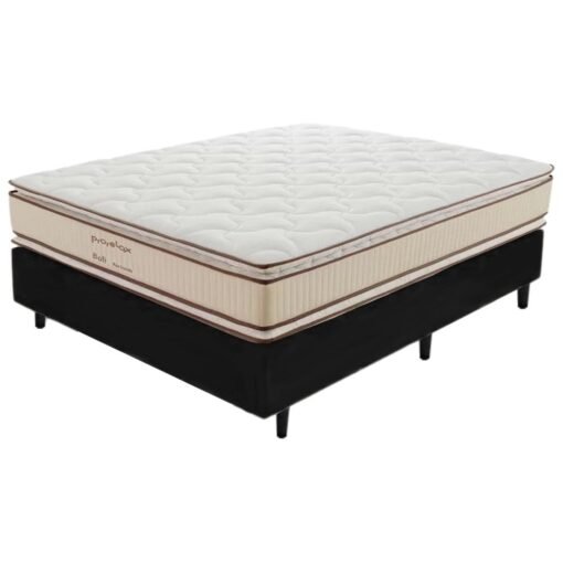 Colchão Casal Bali D33 + Base Box Simples Corino Preto – PRORELAX + ALTO NÍVEL CAMAS E COLCHÕES