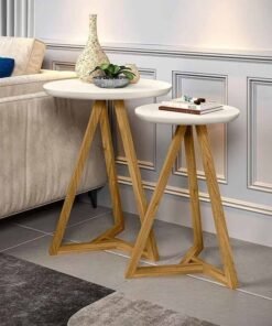 Conjunto Mesa Lateral Mezanino Classic Off White/Nature Tebarrot