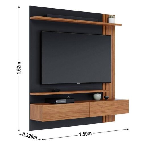 Home Suspenso Juriti Larg. 1.50m para TV até 65 Polegadas Noce Milano/Preto Colibri - Imagem 5