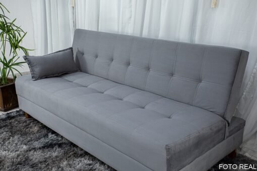Sofá 4 lugares e Sofá Cama Casal Arpoador Veludo Cinza - Imagem 2