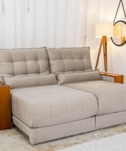 Sofá Retrátil Reclinável Gênova Veludo Bege 818 Larg. 2.30m - Molas Ensacadas